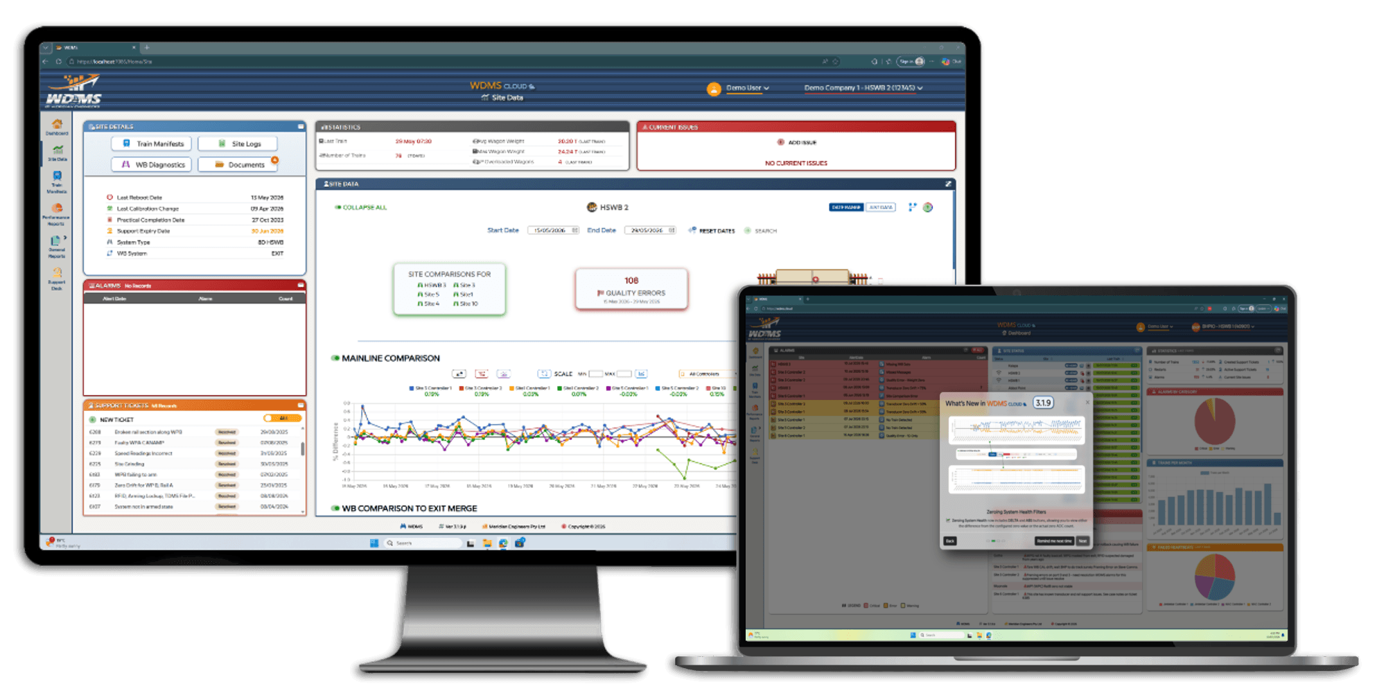 WDMS laptop dashboard interface